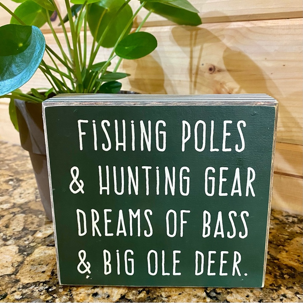 Green Wooden Home Decor Sign with Outdoor Theme Text